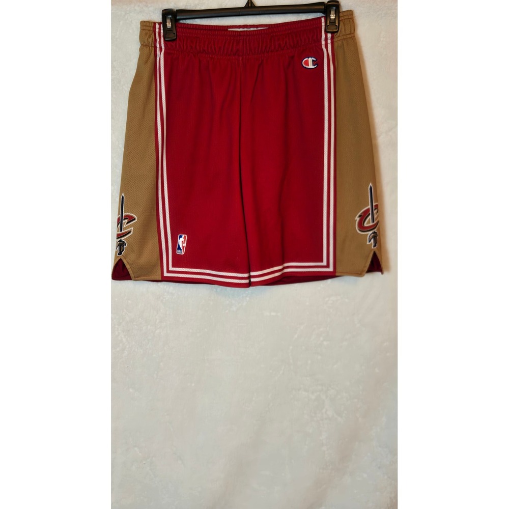 Champion Mens L 2000's NBA Cleveland Cavaliers Mesh Basketball Shorts Red Gold